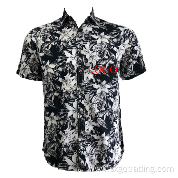 Full flower print beach men's short sleeve shirt